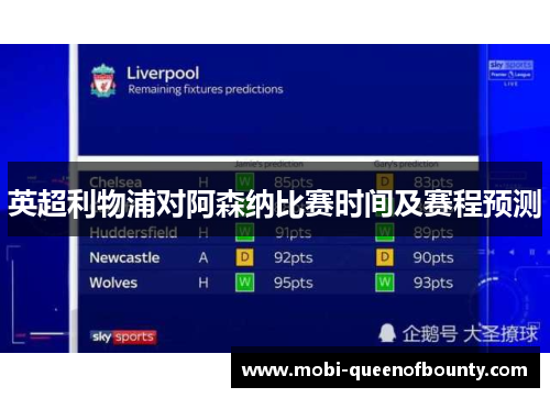 英超利物浦对阿森纳比赛时间及赛程预测